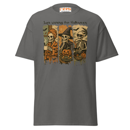 Just Waiting for Halloween Skeleton T-Shirt - Charcoal - T-Shirts Online