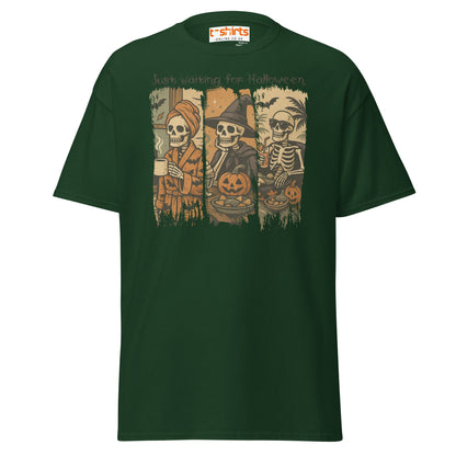 Just Waiting for Halloween Skeleton T-Shirt - Forest Green - T-Shirts Online