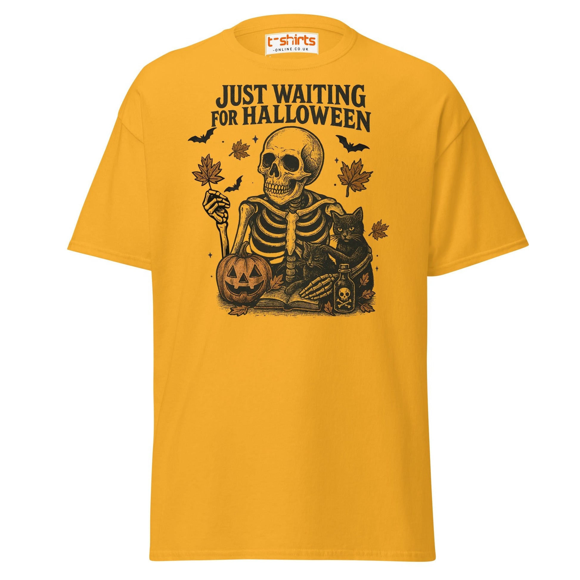 Just Waiting for Halloween Skeleton T-Shirt - Gold - T-Shirts Online