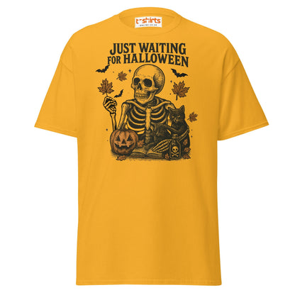 Just Waiting for Halloween Skeleton T-Shirt - Gold - T-Shirts Online