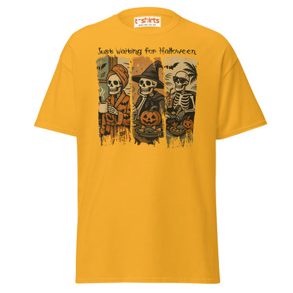 Just Waiting for Halloween Skeleton T-Shirt - Gold - T-Shirts Online