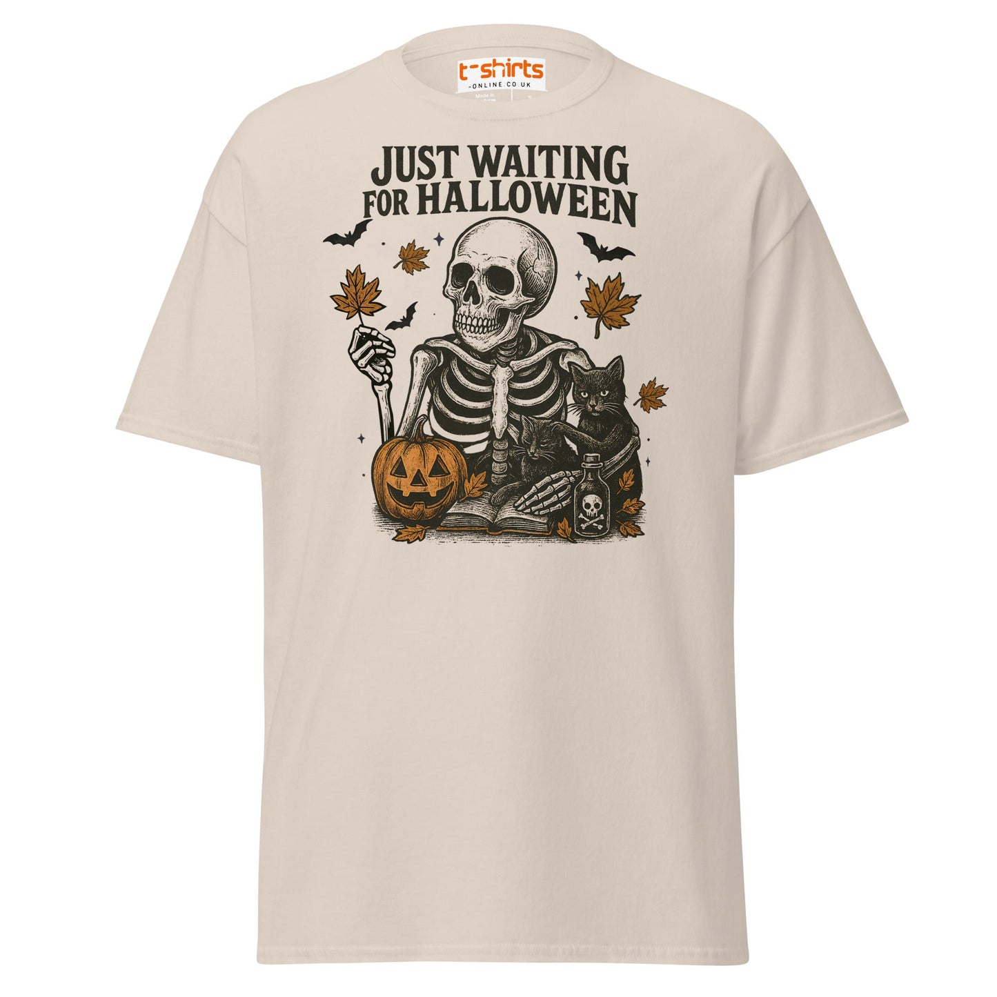 Just Waiting for Halloween Skeleton T-Shirt - Natural - T-Shirts Online