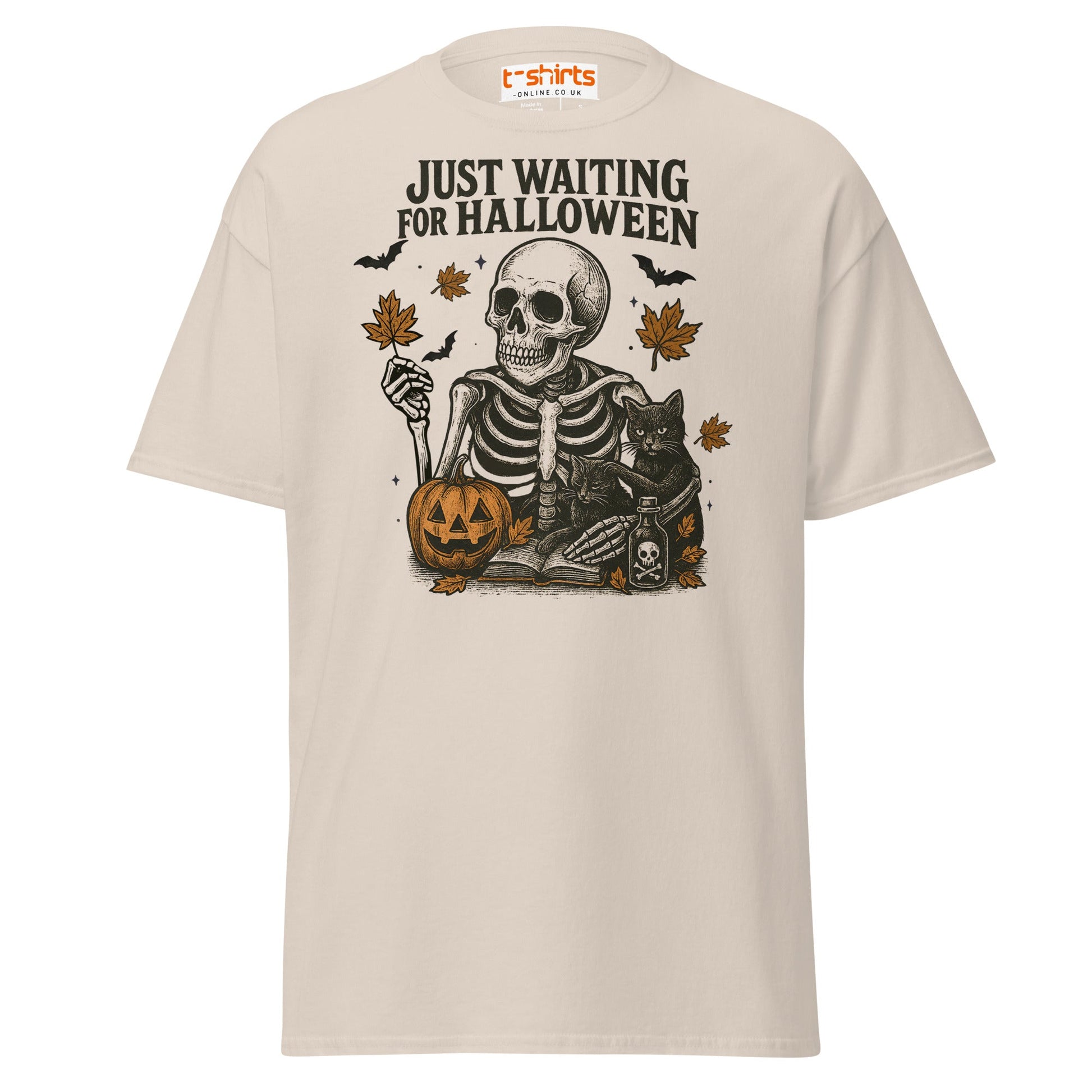 Just Waiting for Halloween Skeleton T-Shirt - Natural - T-Shirts Online