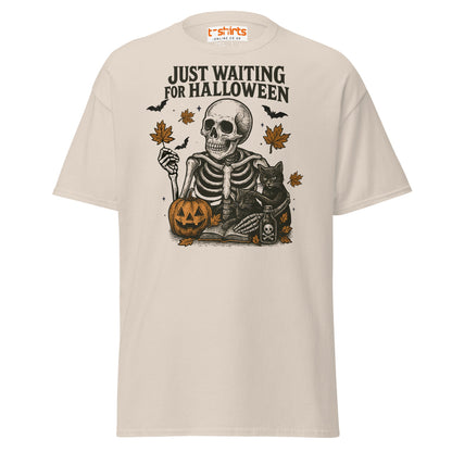 Just Waiting for Halloween Skeleton T-Shirt - Natural - T-Shirts Online