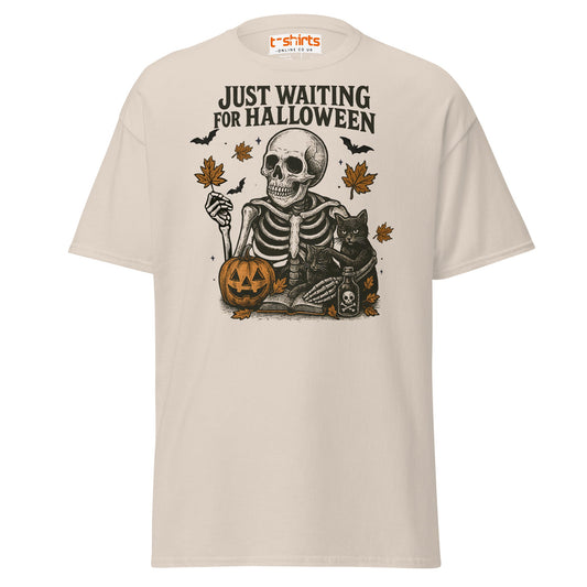 Just Waiting for Halloween Skeleton T-Shirt - Natural - T-Shirts Online