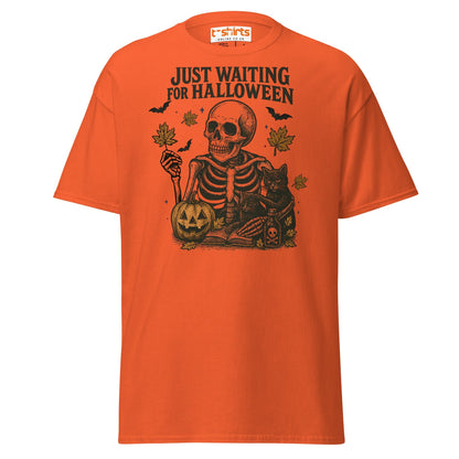 Just Waiting for Halloween Skeleton T-Shirt - Orange - T-Shirts Online