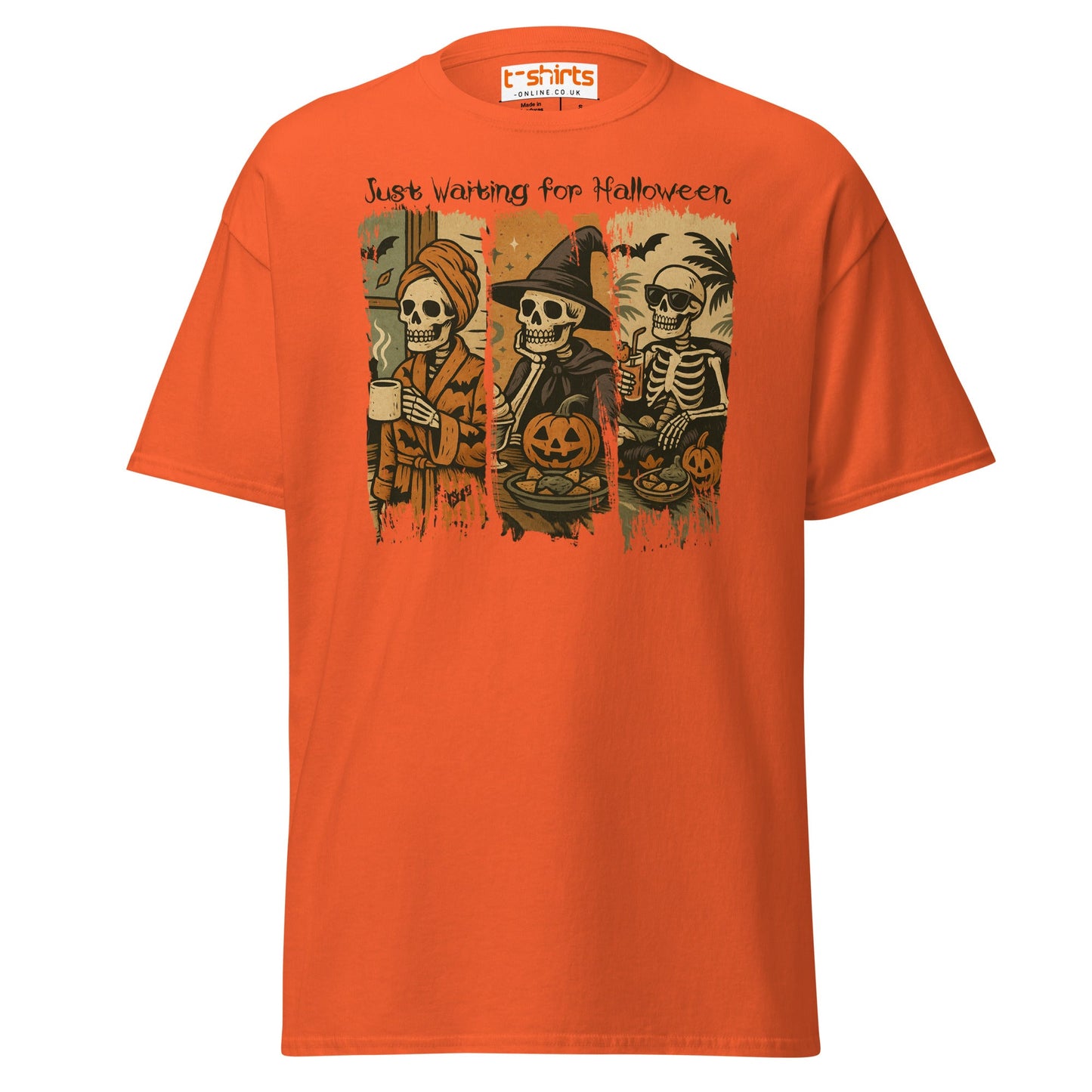 Just Waiting for Halloween Skeleton T-Shirt - Orange - T-Shirts Online