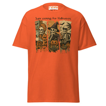 Just Waiting for Halloween Skeleton T-Shirt - Orange - T-Shirts Online