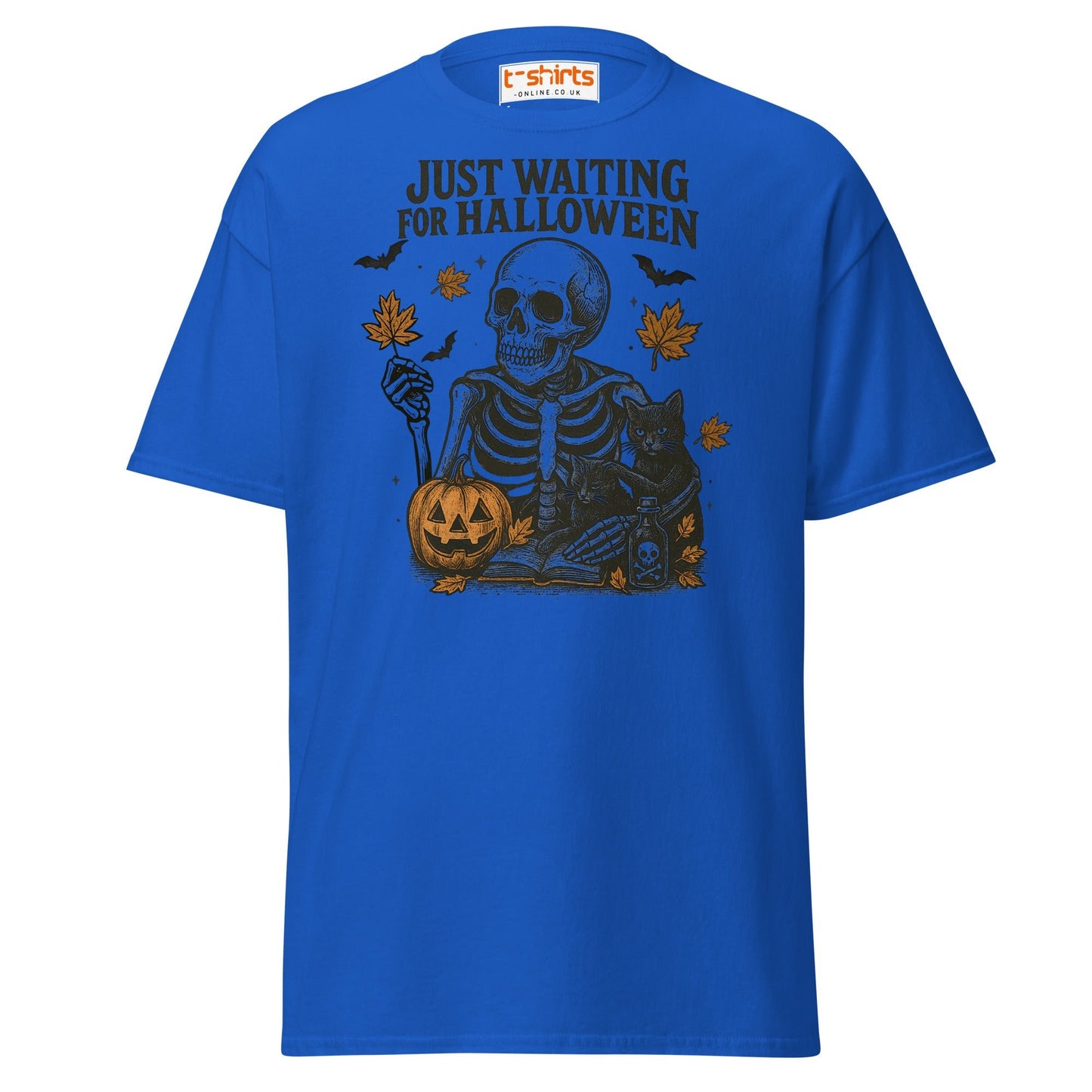 Just Waiting for Halloween Skeleton T-Shirt - Royal - T-Shirts Online
