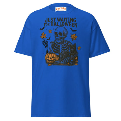 Just Waiting for Halloween Skeleton T-Shirt - Royal - T-Shirts Online