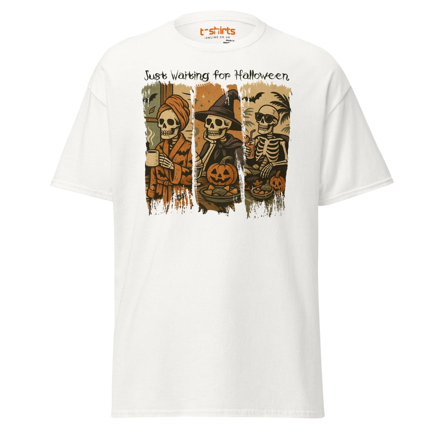 Just Waiting for Halloween Skeleton T-Shirt - White - T-Shirts Online