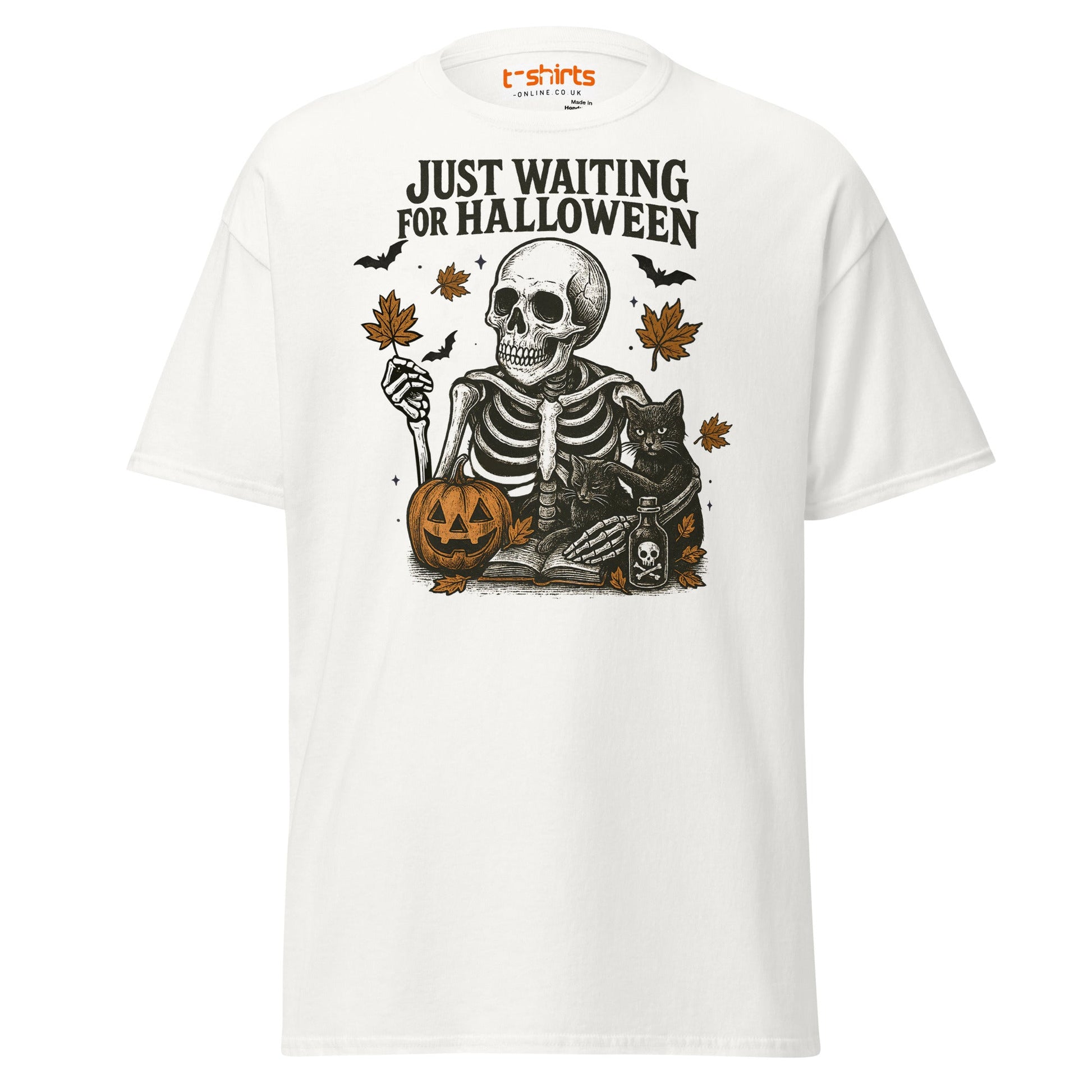 Just Waiting for Halloween Skeleton T-Shirt - White - T-Shirts Online