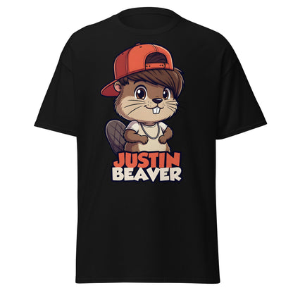 Justin Beaver Funny Parody T-Shirt | Cute Pun Graphic Tee - Black - T-Shirts Online