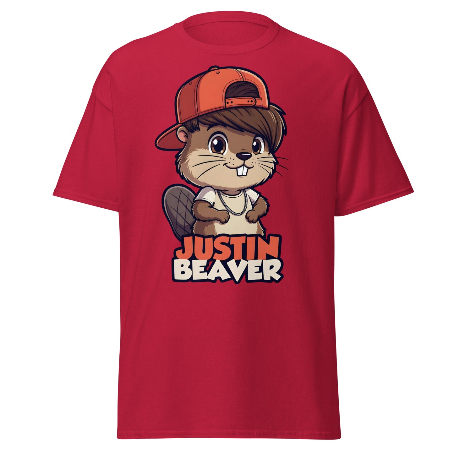 Justin Beaver Funny Parody T-Shirt | Cute Pun Graphic Tee - Cardinal - T-Shirts Online