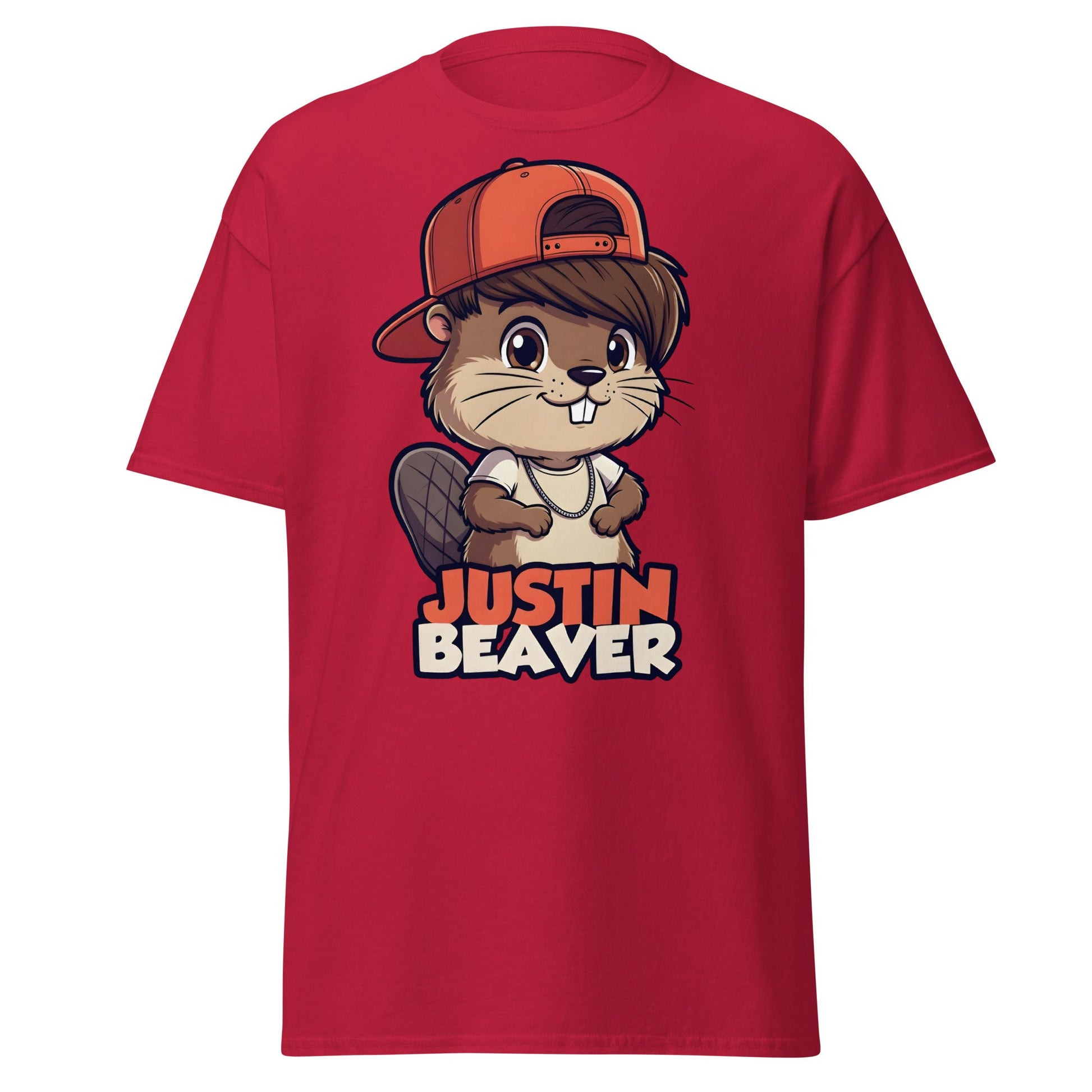Justin Beaver Funny Parody T-Shirt | Cute Pun Graphic Tee - Cardinal - T-Shirts Online