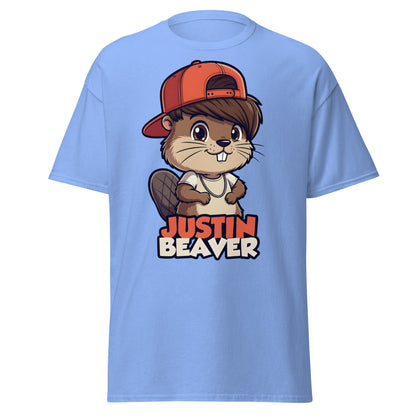 Justin Beaver Funny Parody T-Shirt | Cute Pun Graphic Tee - Carolina Blue - T-Shirts Online
