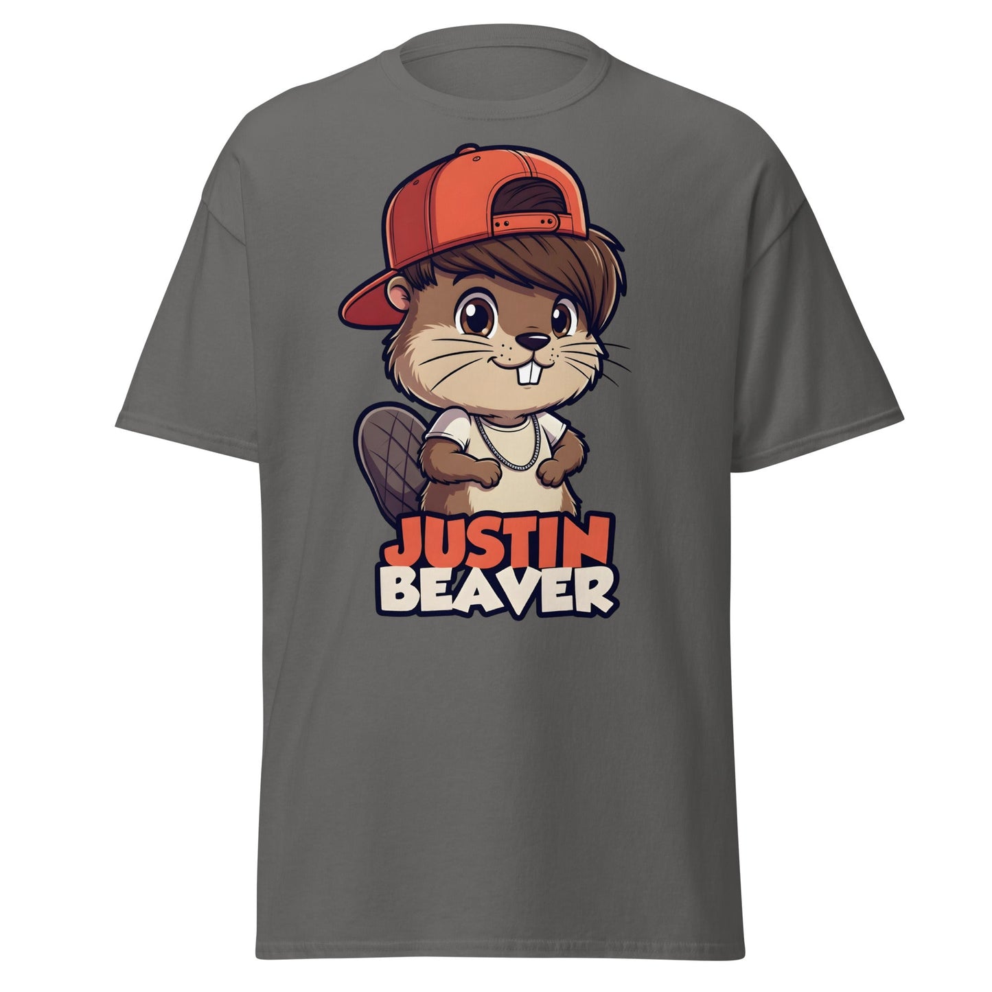 Justin Beaver Funny Parody T-Shirt | Cute Pun Graphic Tee - Charcoal - T-Shirts Online