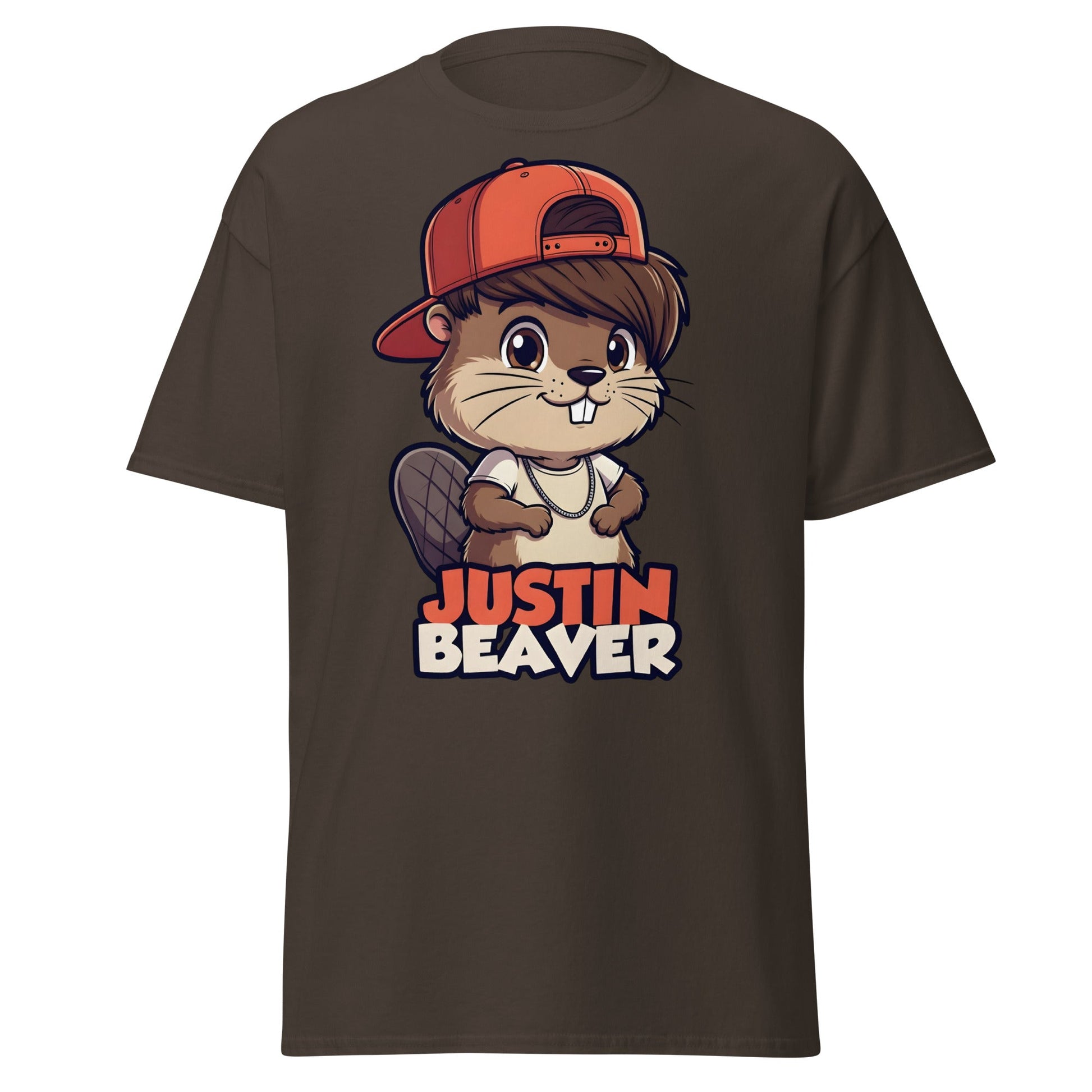 Justin Beaver Funny Parody T-Shirt | Cute Pun Graphic Tee - Dark Chocolate - T-Shirts Online