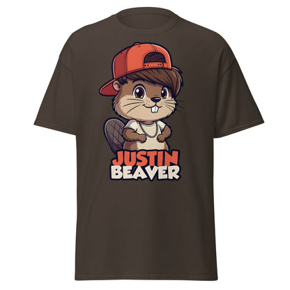 Justin Beaver Funny Parody T-Shirt | Cute Pun Graphic Tee - Dark Chocolate - T-Shirts Online