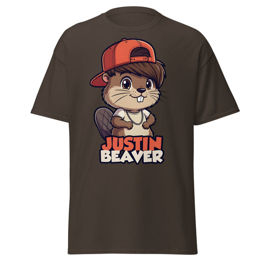 Justin Beaver Funny Parody T-Shirt | Cute Pun Graphic Tee - Dark Chocolate - T-Shirts Online