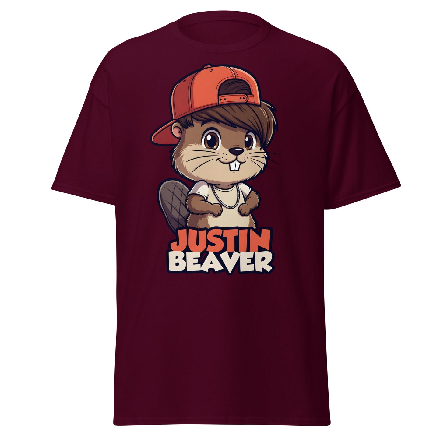 Justin Beaver Funny Parody T-Shirt | Cute Pun Graphic Tee - Maroon - T-Shirts Online