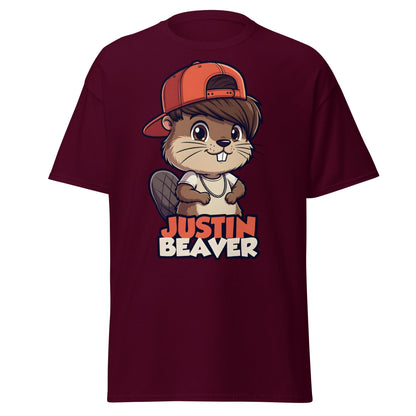 Justin Beaver Funny Parody T-Shirt | Cute Pun Graphic Tee - Maroon - T-Shirts Online