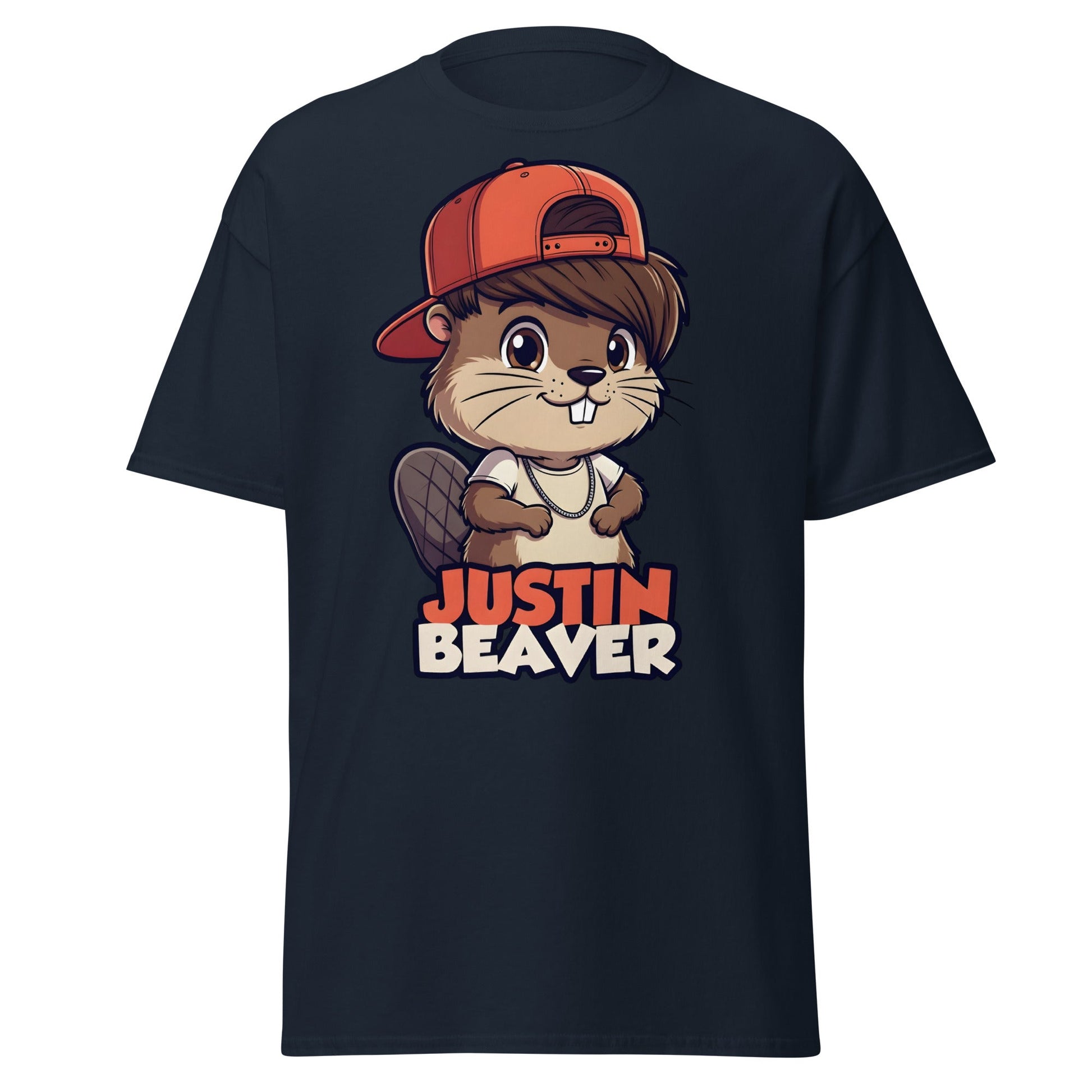 Justin Beaver Funny Parody T-Shirt | Cute Pun Graphic Tee - Navy - T-Shirts Online