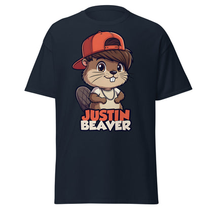 Justin Beaver Funny Parody T-Shirt | Cute Pun Graphic Tee - Navy - T-Shirts Online