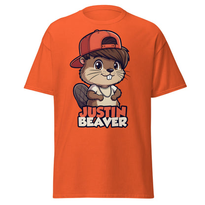 Justin Beaver Funny Parody T-Shirt | Cute Pun Graphic Tee - Orange - T-Shirts Online