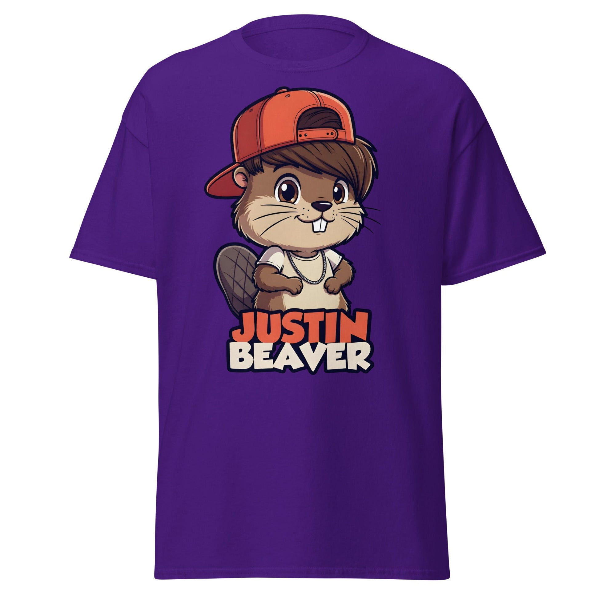 Justin Beaver Funny Parody T-Shirt | Cute Pun Graphic Tee - Purple - T-Shirts Online