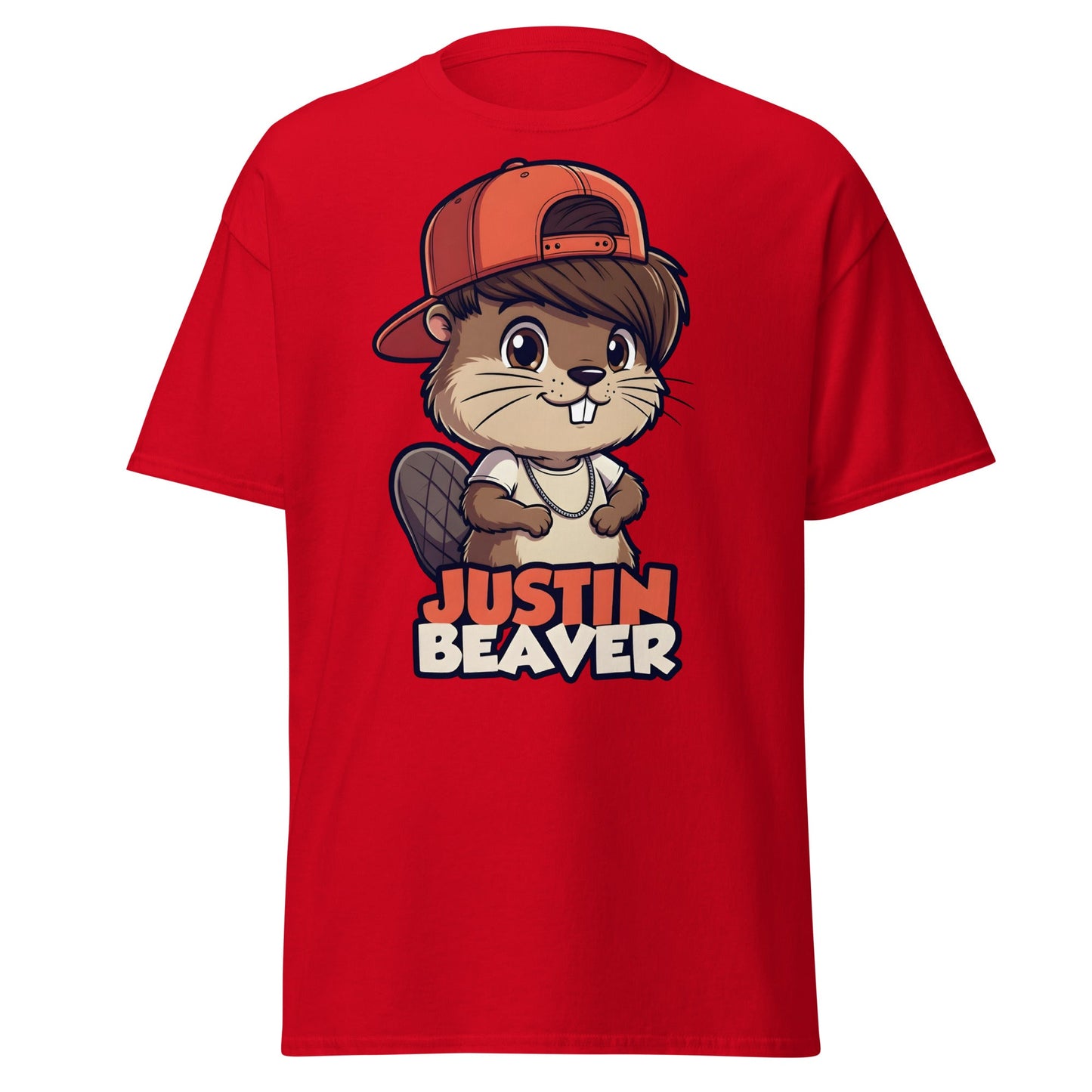 Justin Beaver Funny Parody T-Shirt | Cute Pun Graphic Tee - Red - T-Shirts Online
