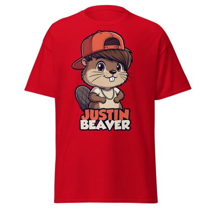 Justin Beaver Funny Parody T-Shirt | Cute Pun Graphic Tee - Red - T-Shirts Online
