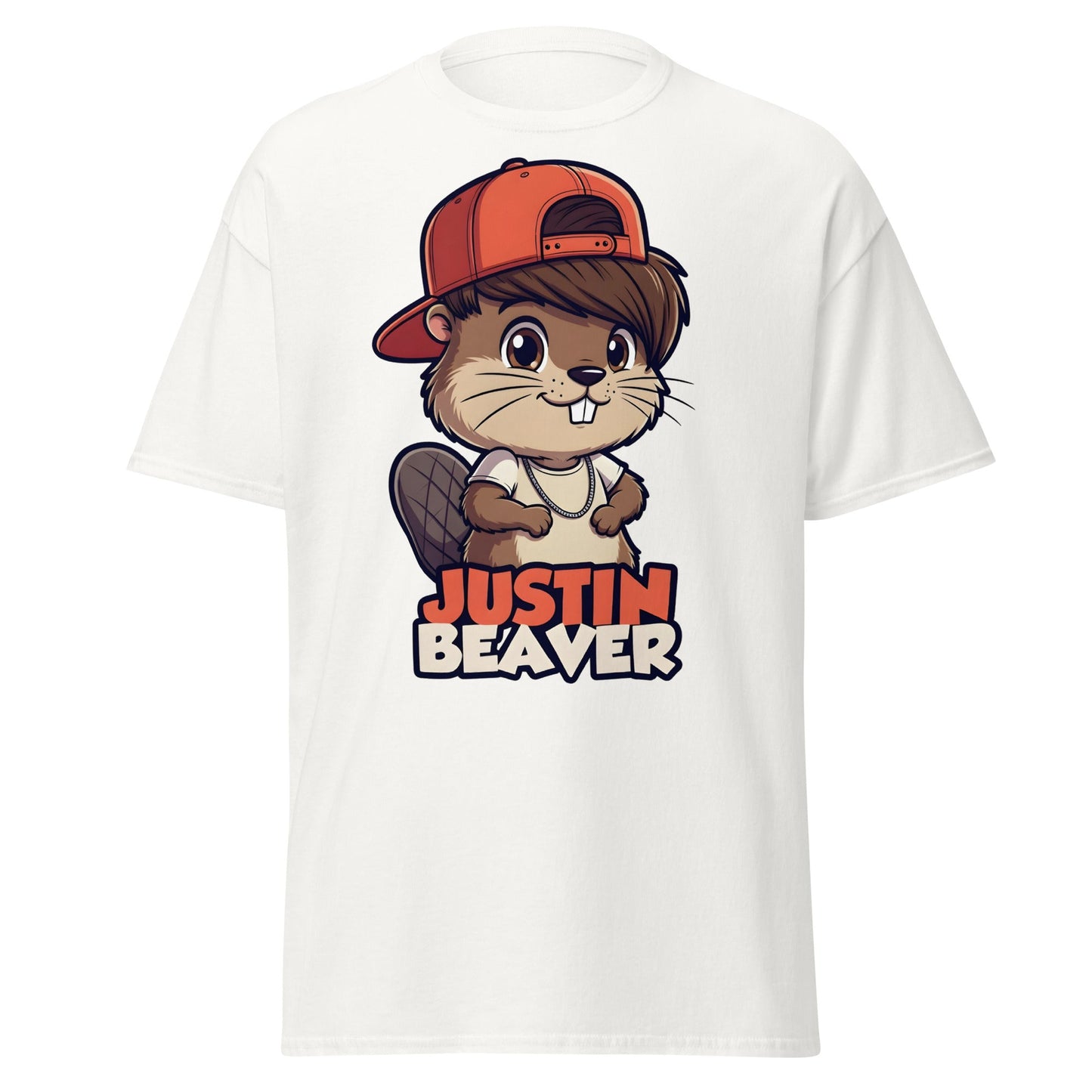 Justin Beaver Funny Parody T-Shirt | Cute Pun Graphic Tee - White - T-Shirts Online
