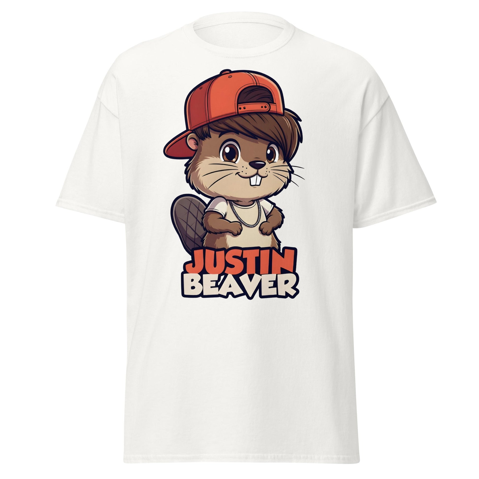 Justin Beaver Funny Parody T-Shirt | Cute Pun Graphic Tee - White - T-Shirts Online