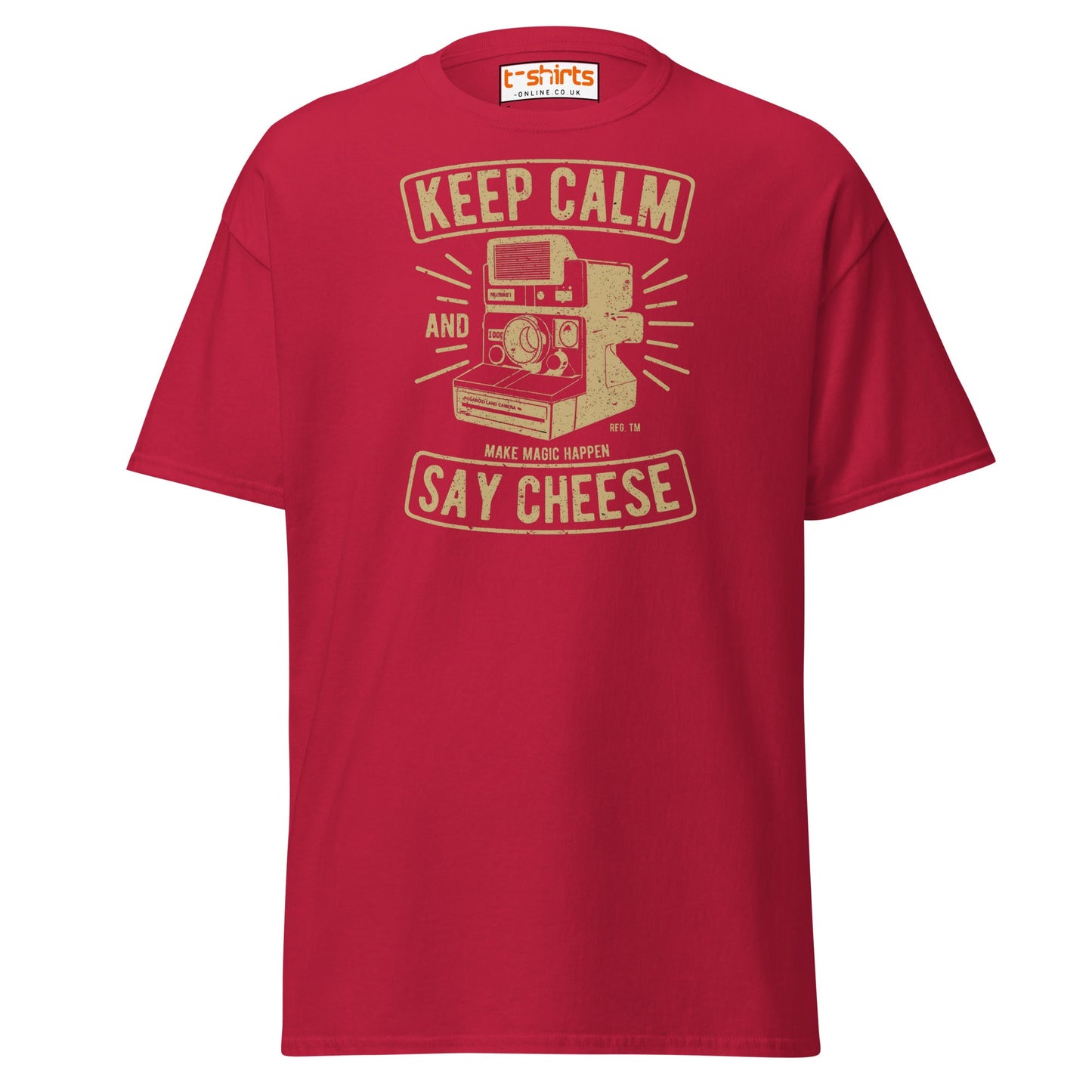 Keep Calm Say Cheese T-Shirt | Vintage Camera Tee - Cardinal - T-Shirts Online