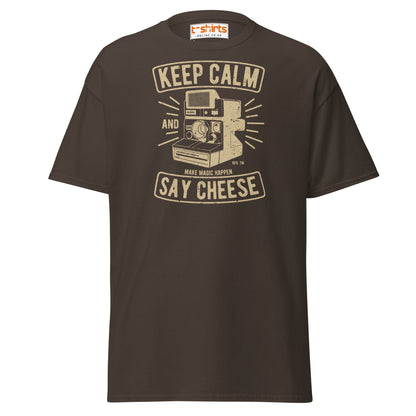 Keep Calm Say Cheese T-Shirt | Vintage Camera Tee - Dark Chocolate - T-Shirts Online