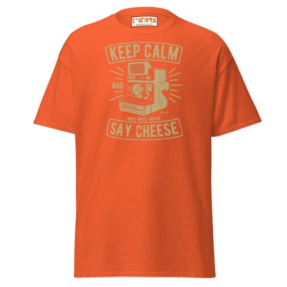 Keep Calm Say Cheese T-Shirt | Vintage Camera Tee - Orange - T-Shirts Online