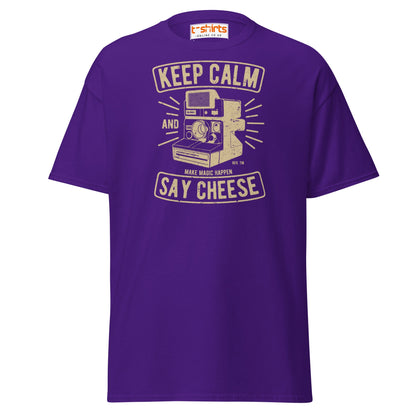 Keep Calm Say Cheese T-Shirt | Vintage Camera Tee - Purple - T-Shirts Online