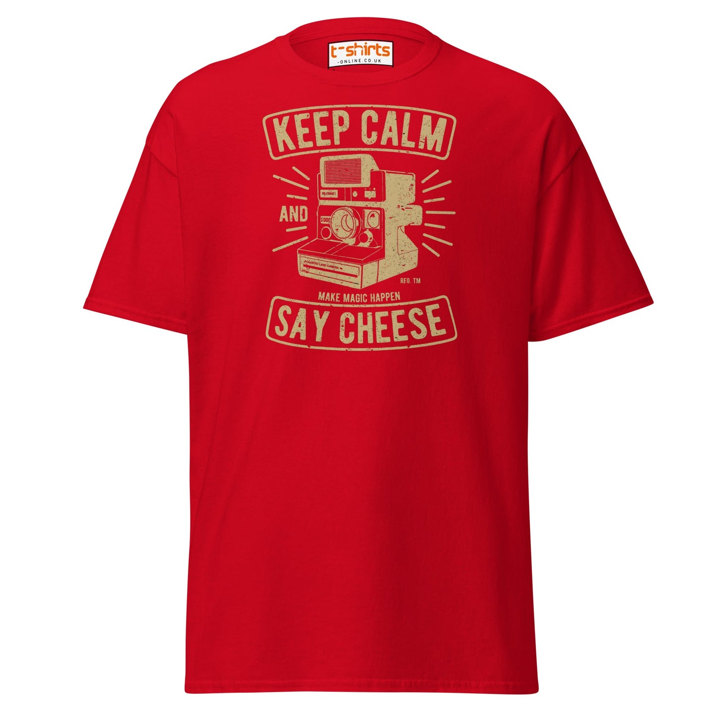 Keep Calm Say Cheese T-Shirt | Vintage Camera Tee - Red - T-Shirts Online