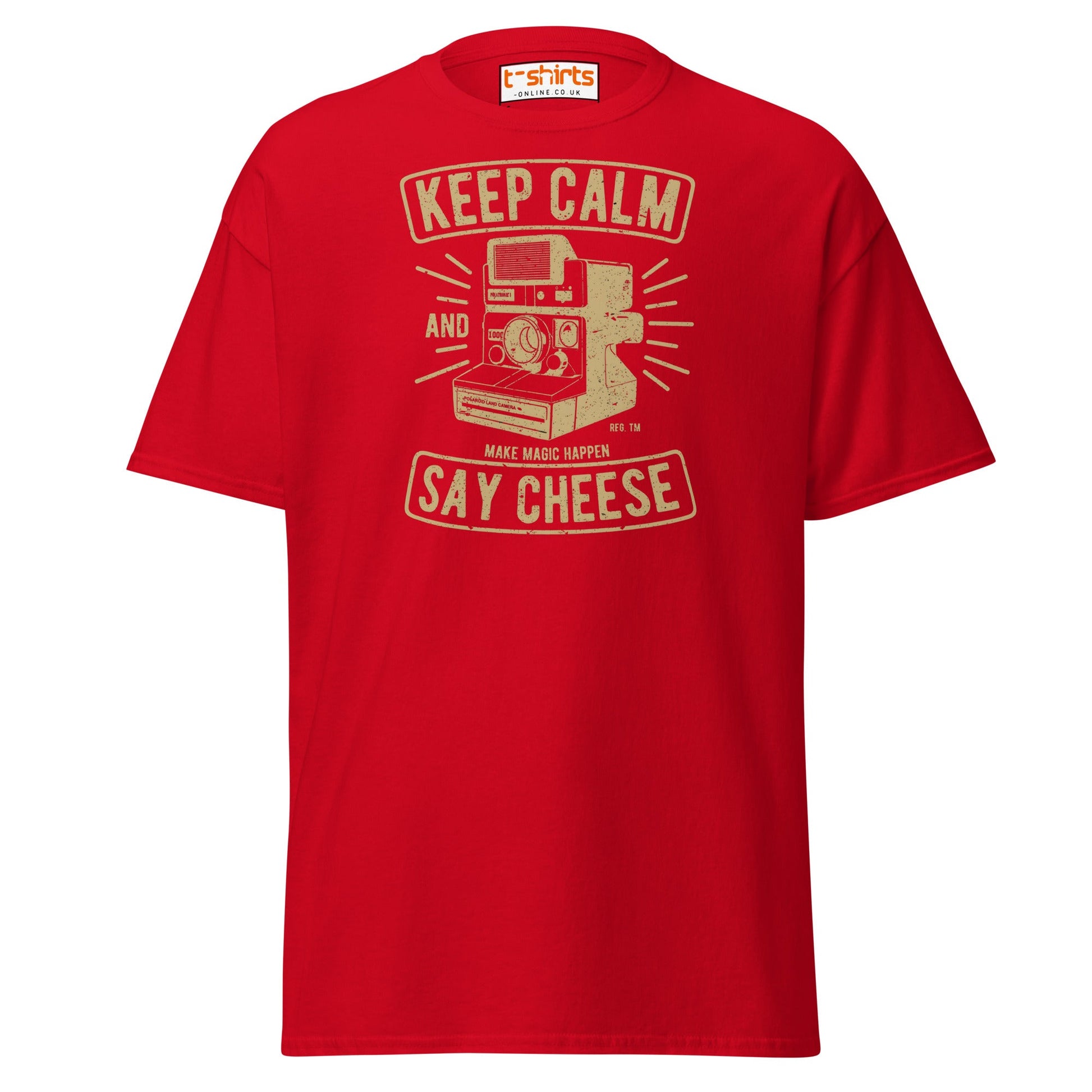 Keep Calm Say Cheese T-Shirt | Vintage Camera Tee - Red - T-Shirts Online