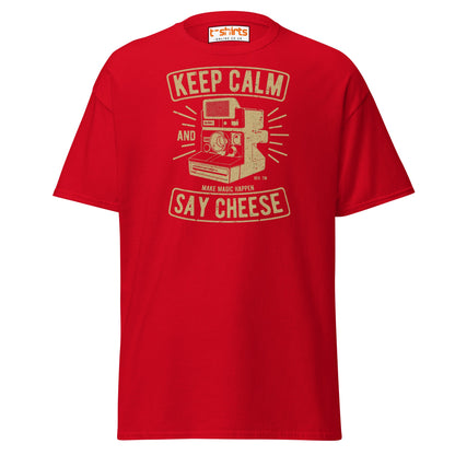 Keep Calm Say Cheese T-Shirt | Vintage Camera Tee - Red - T-Shirts Online