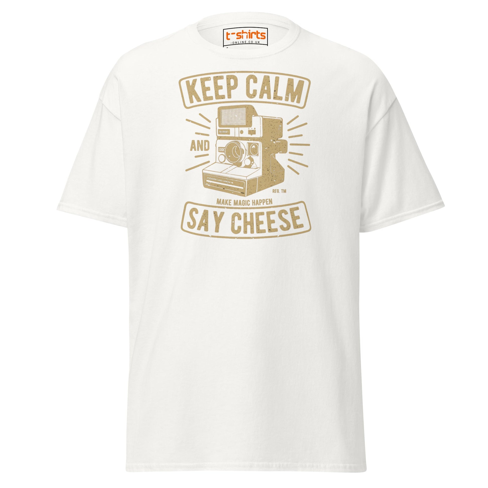 Keep Calm Say Cheese T-Shirt | Vintage Camera Tee - White - T-Shirts Online