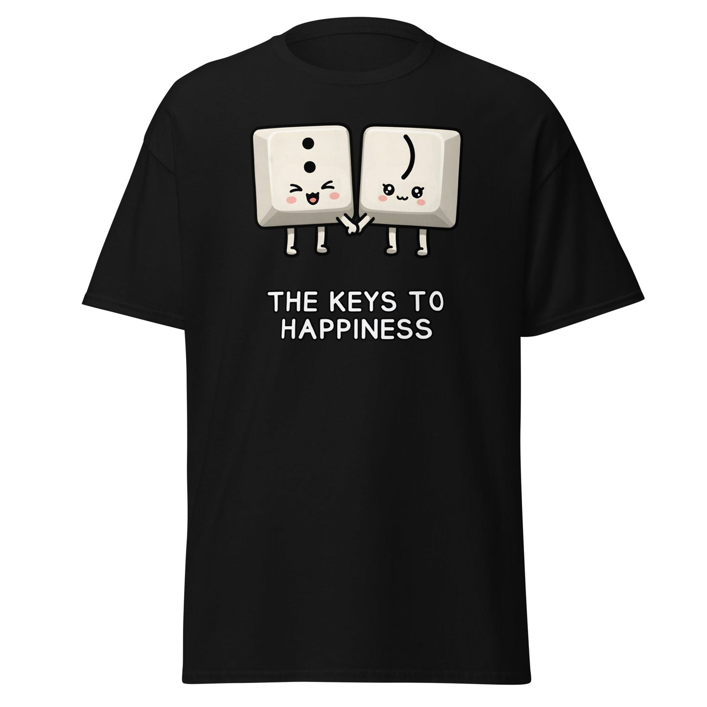 Keys to Happiness T-Shirt | Cute Smiley Face Keyboard Tee - Black - T-Shirts Online