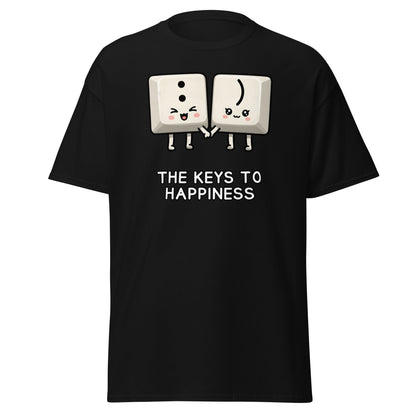 Keys to Happiness T-Shirt | Cute Smiley Face Keyboard Tee - Black - T-Shirts Online