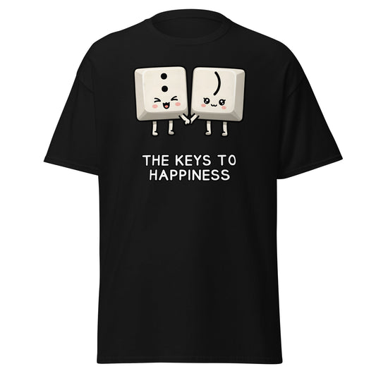 Keys to Happiness T-Shirt | Cute Smiley Face Keyboard Tee - Black - T-Shirts Online