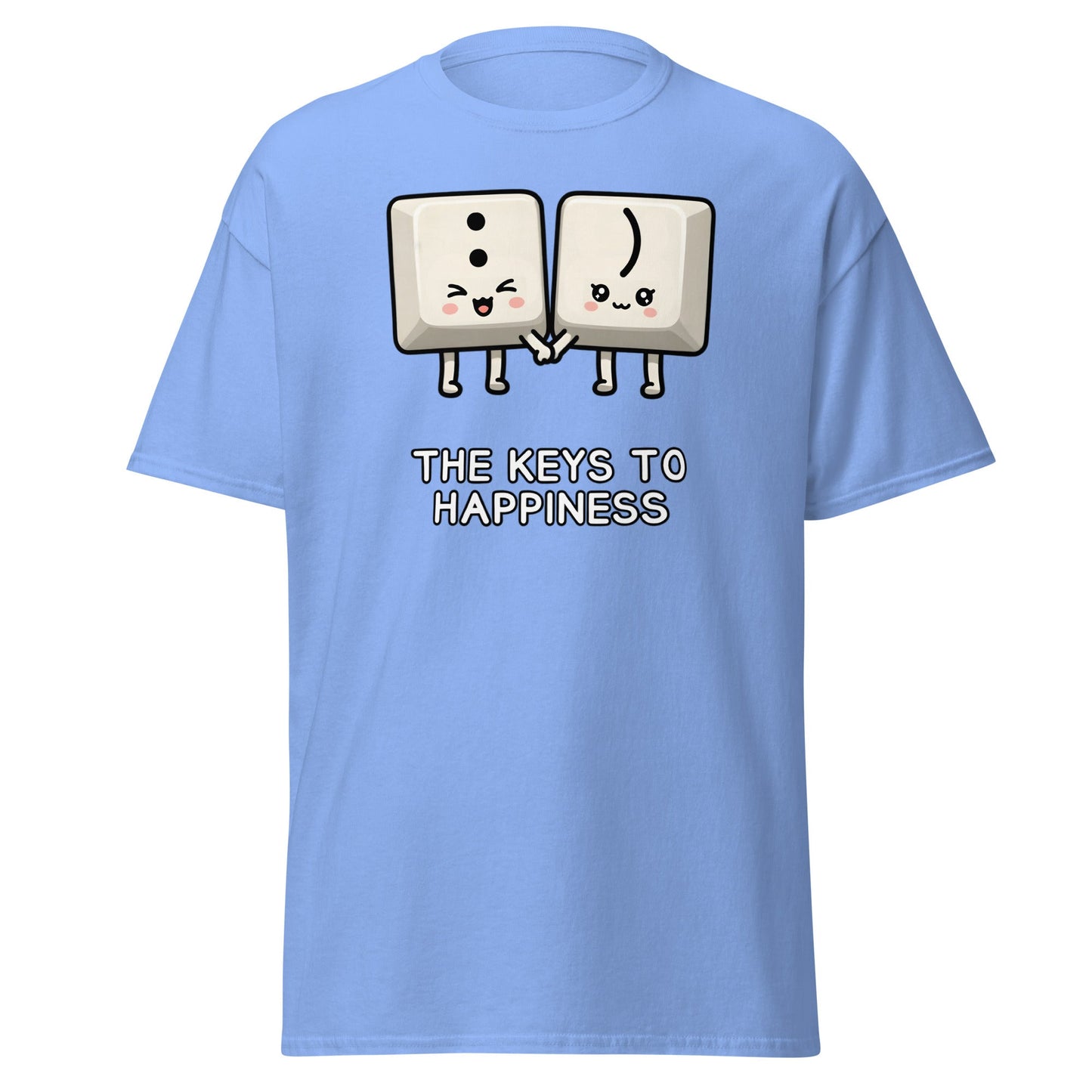 Keys to Happiness T-Shirt | Cute Smiley Face Keyboard Tee - Carolina Blue - T-Shirts Online