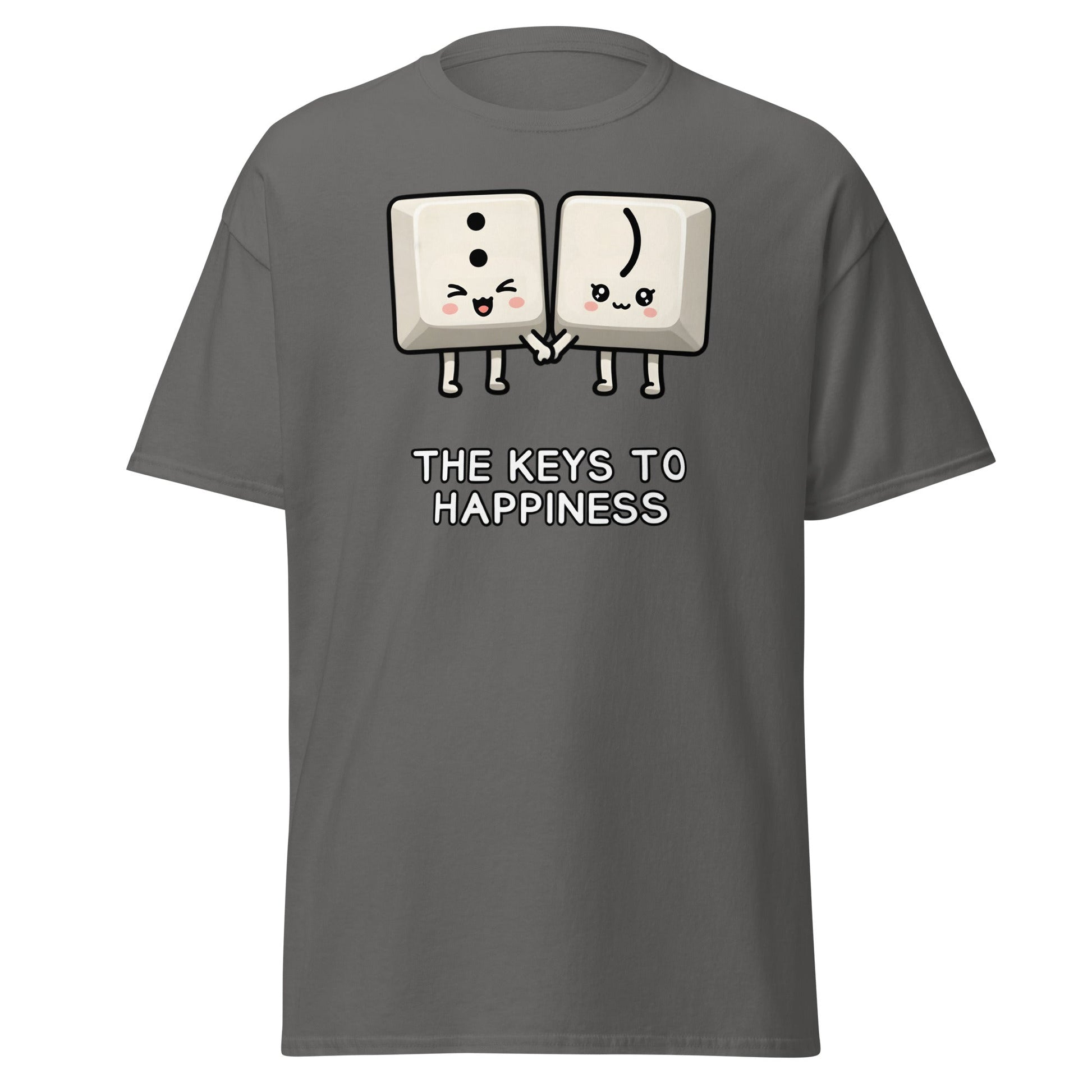 Keys to Happiness T-Shirt | Cute Smiley Face Keyboard Tee - Charcoal - T-Shirts Online