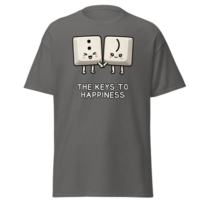 Keys to Happiness T-Shirt | Cute Smiley Face Keyboard Tee - Charcoal - T-Shirts Online