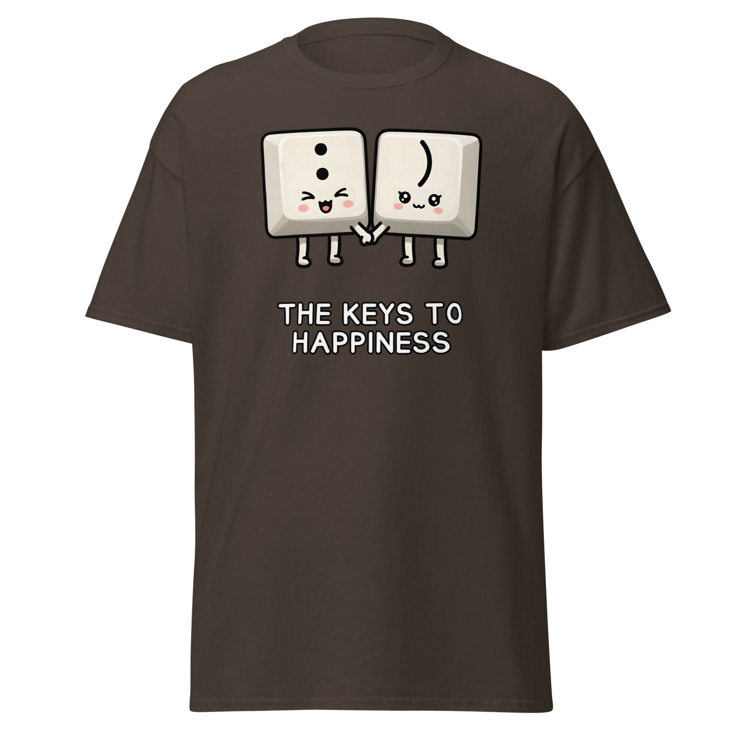 Keys to Happiness T-Shirt | Cute Smiley Face Keyboard Tee - Dark Chocolate - T-Shirts Online