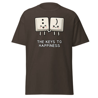 Keys to Happiness T-Shirt | Cute Smiley Face Keyboard Tee - Dark Chocolate - T-Shirts Online